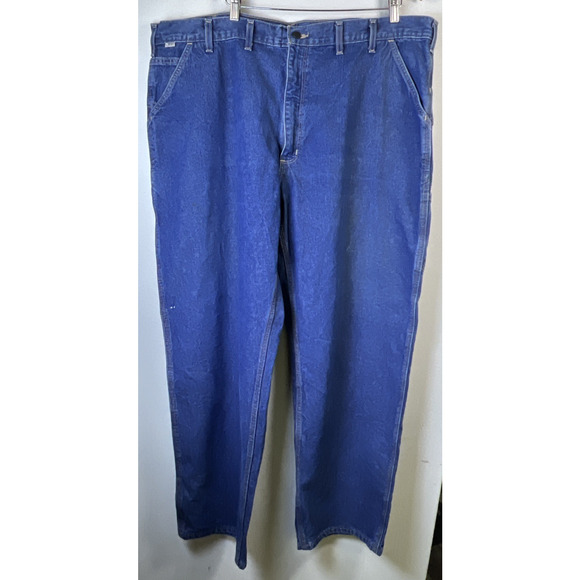 Carhartt Carpenter Jeans Dark Wash flame resistant Denim Dungarees 90s 46 * 32 - Picture 1 of 13